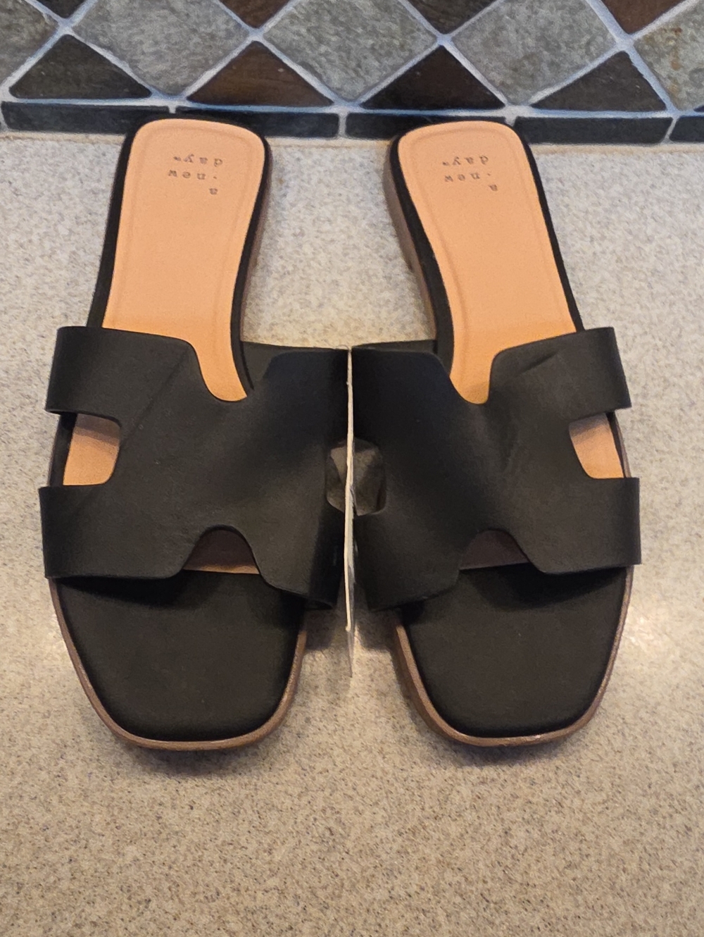 Slide Sandals - Black Women’s Leather-Look Slides